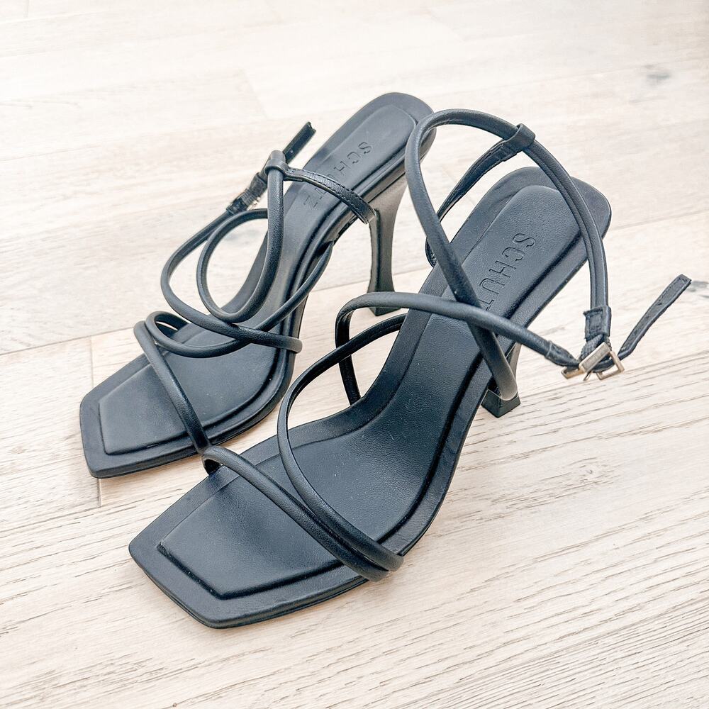 Schutz Lovi Strappy Leather Heel Sandals Black 9.5B Minimal 90s Party Glam Luxe‎ - Picture 4 of 11